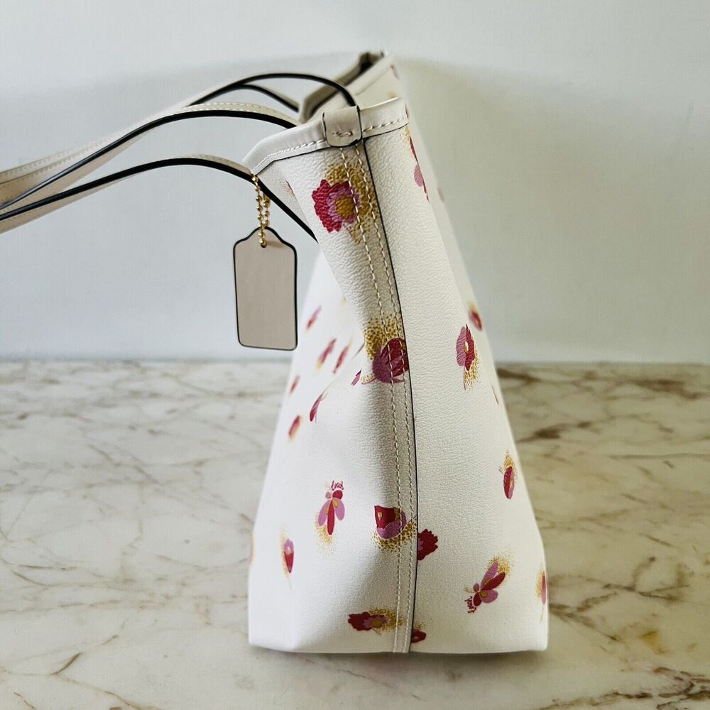 COACH Chalk Multi Poppy Floral City Tote Bag - Picture 7 of 11